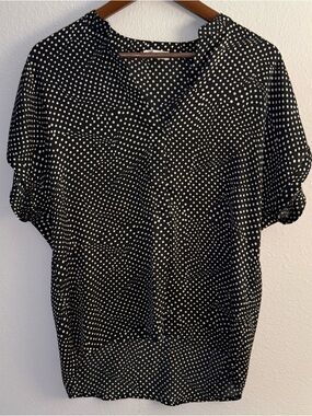 lovestitch Black and White Polka Dot V-Neck Blouse